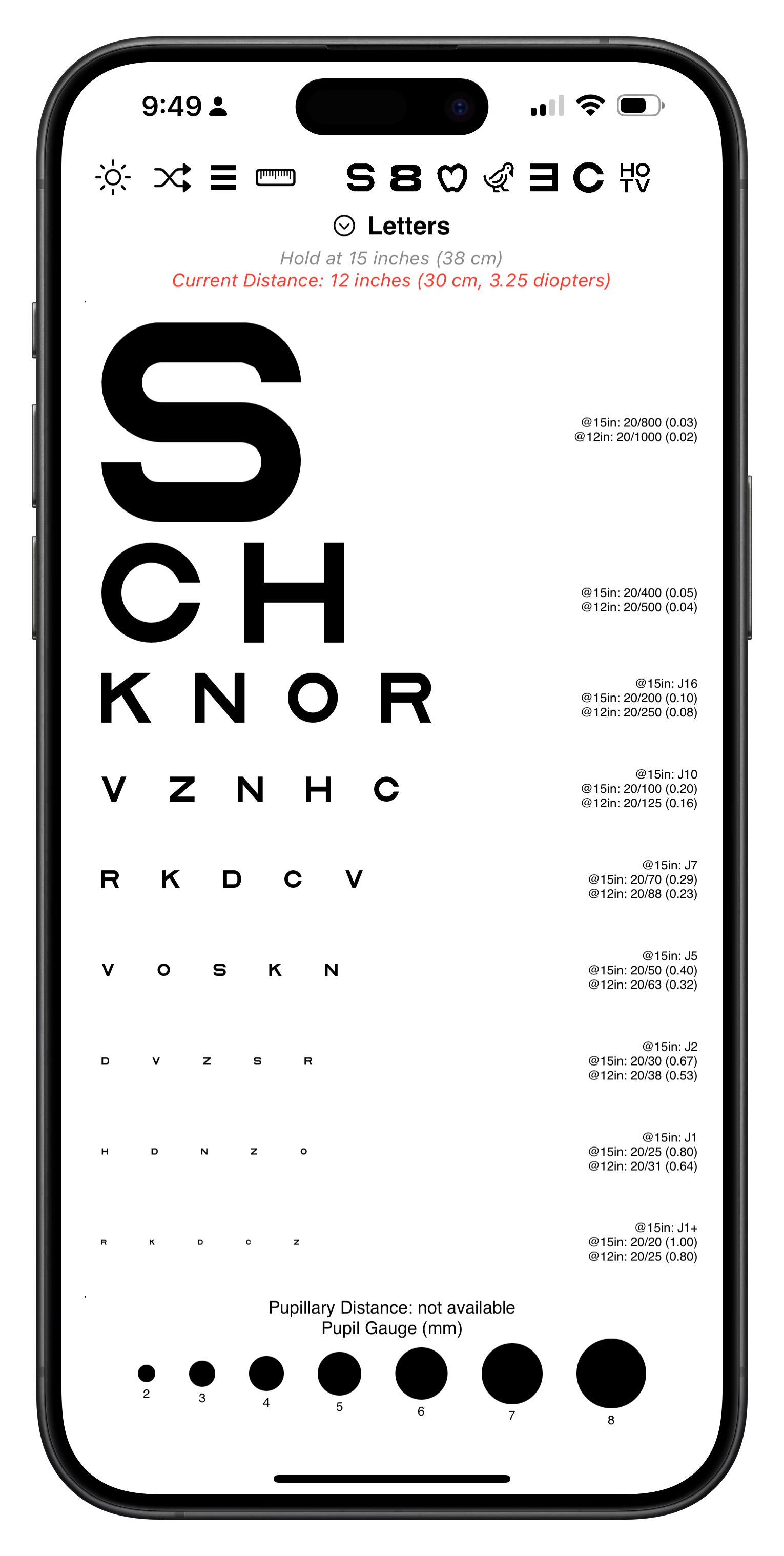 Snellen Eye Chart on the Eye Chart App
